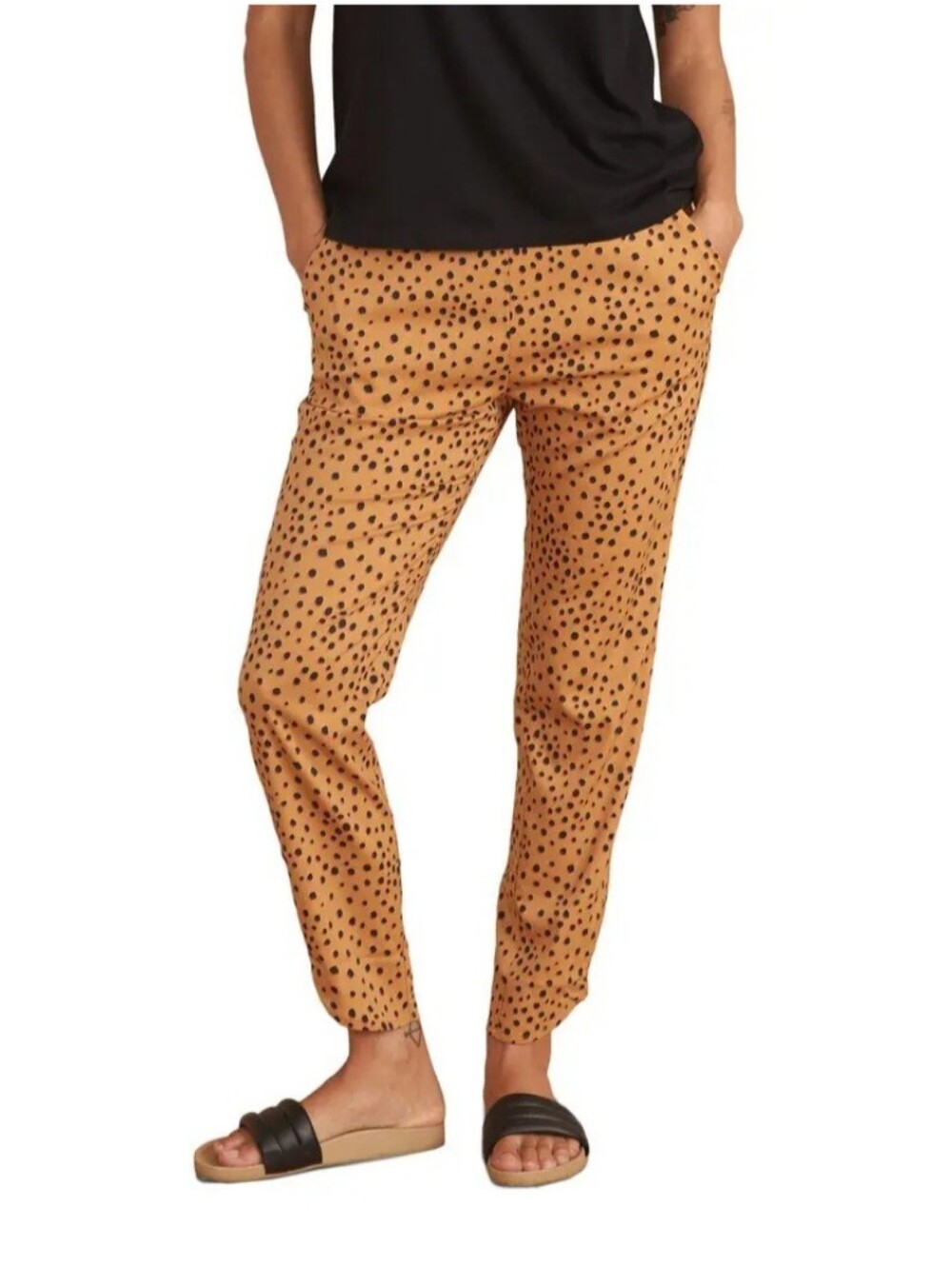 Marine Layer Allison Pant Cheetah Print Pull On Trouser Women LARGE Straight Leg